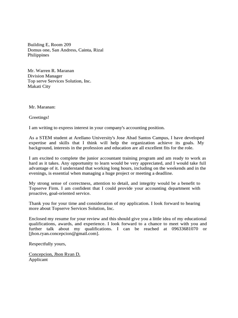 Balicot ApplicationLetter WI | PDF