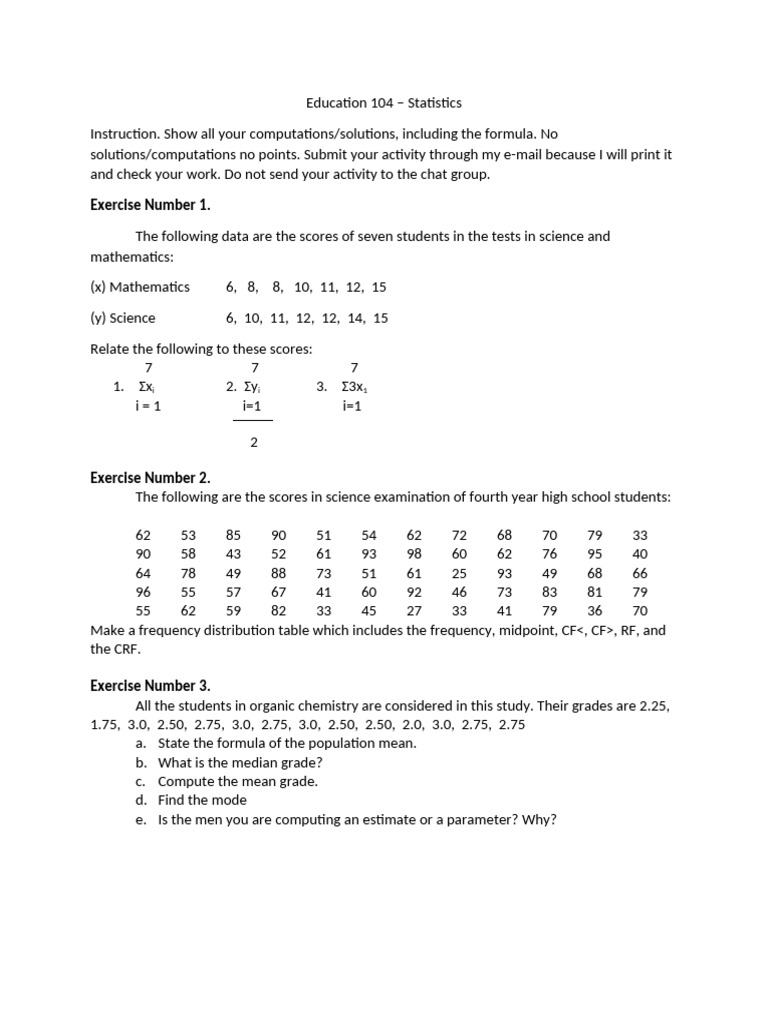 Statistics Activity For Ed 104 GS 2 | PDF | Median | Standard Deviation