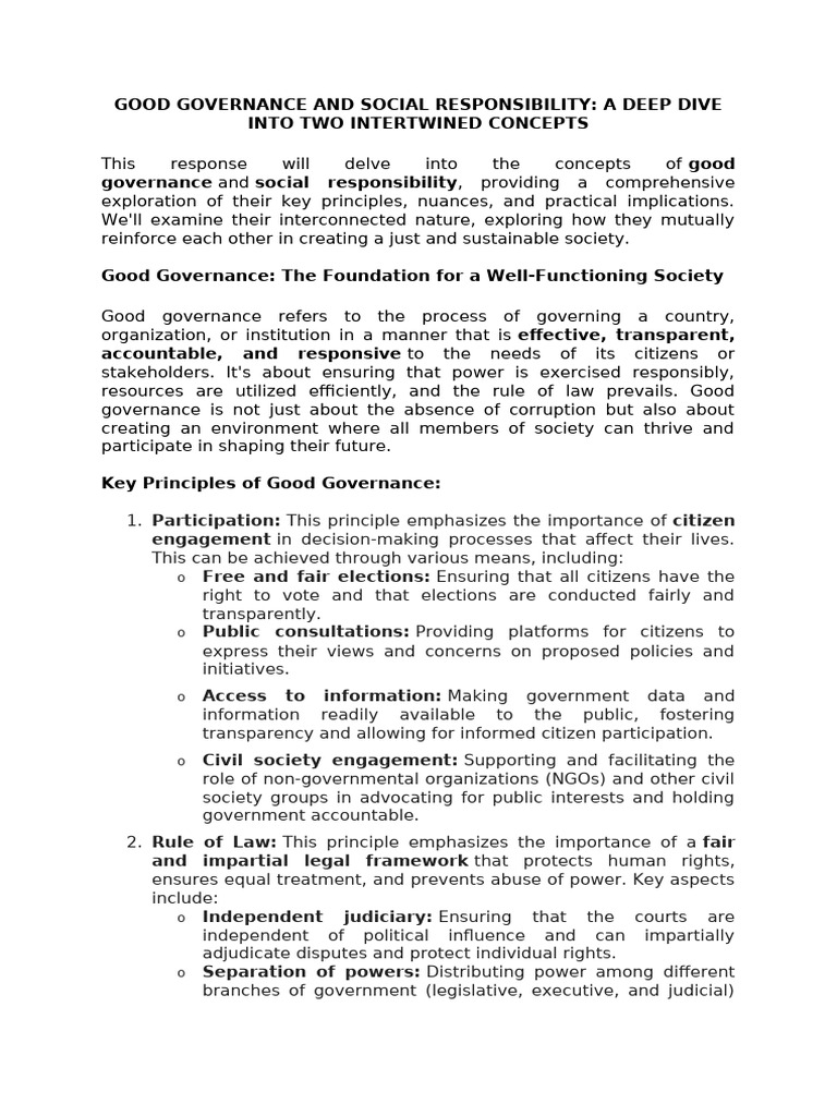 Governance & Social Responsibility | PDF | Governance | Good Governance