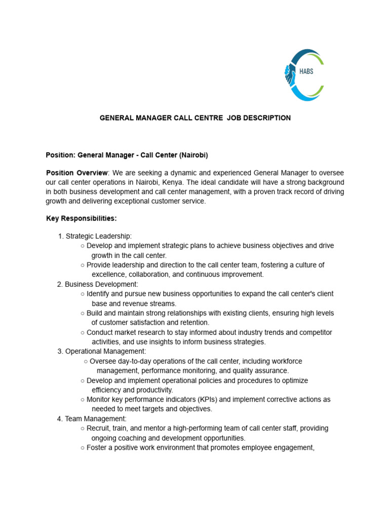 General Manager - Call Center Overview | PDF | Employee Retention ...
