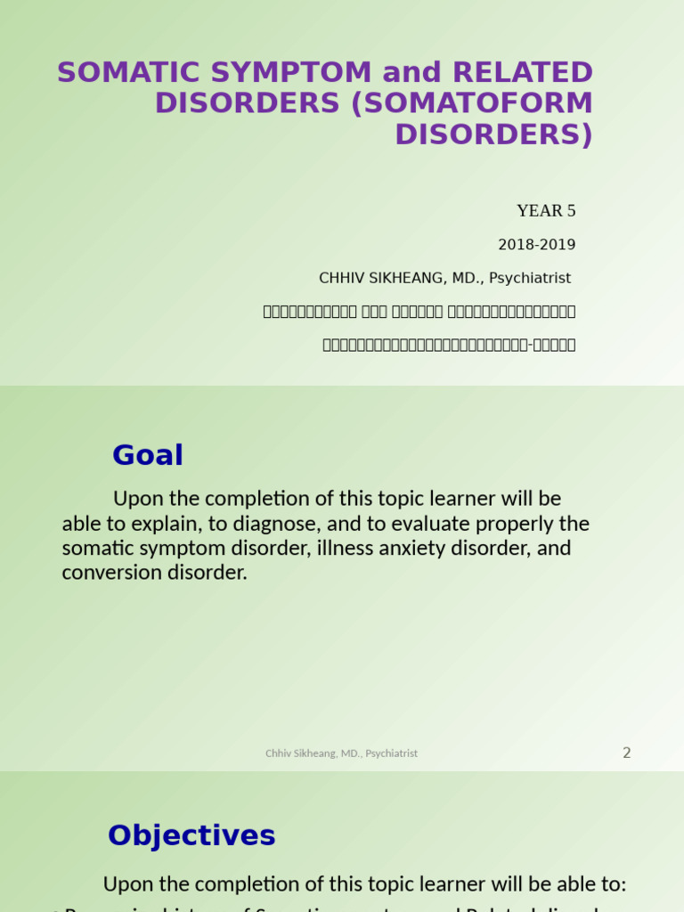 SOMATIC SYMPTOM and RELATED DISORDERS (UHS 2018-19) | PDF | Mental ...