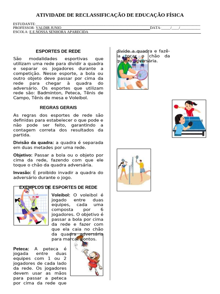 Esportes de Rede: Regras e Exemplos | PDF | Voleibol | Tênis de mesa