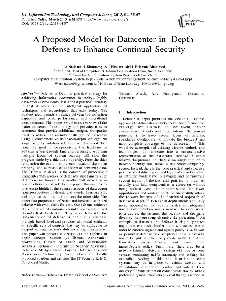 A Proposed Model For Datacenter in Depth Defense To Enhance Continual ...