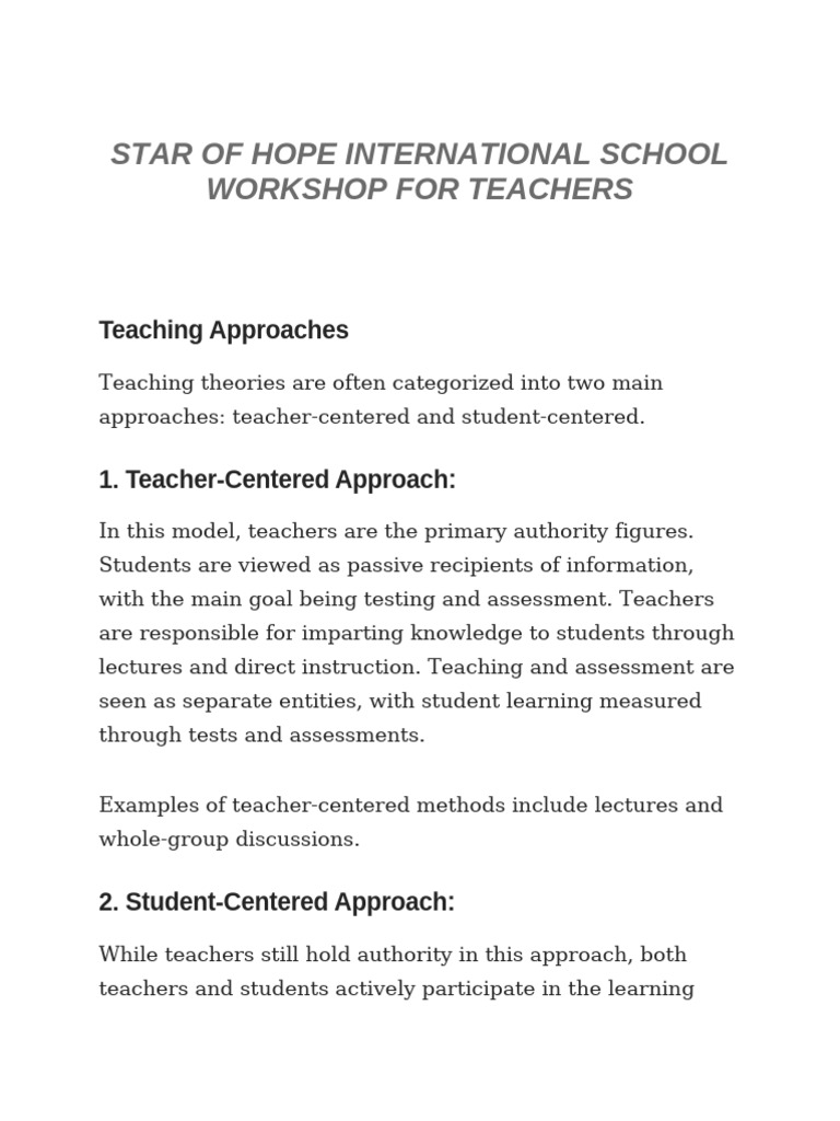 Star of Hope International School Workshop For Teachers | PDF ...