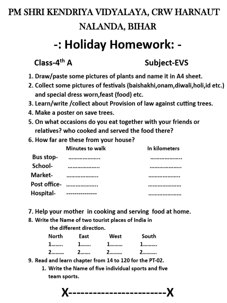 Class 4 EVS Holiday Homework Guide | PDF