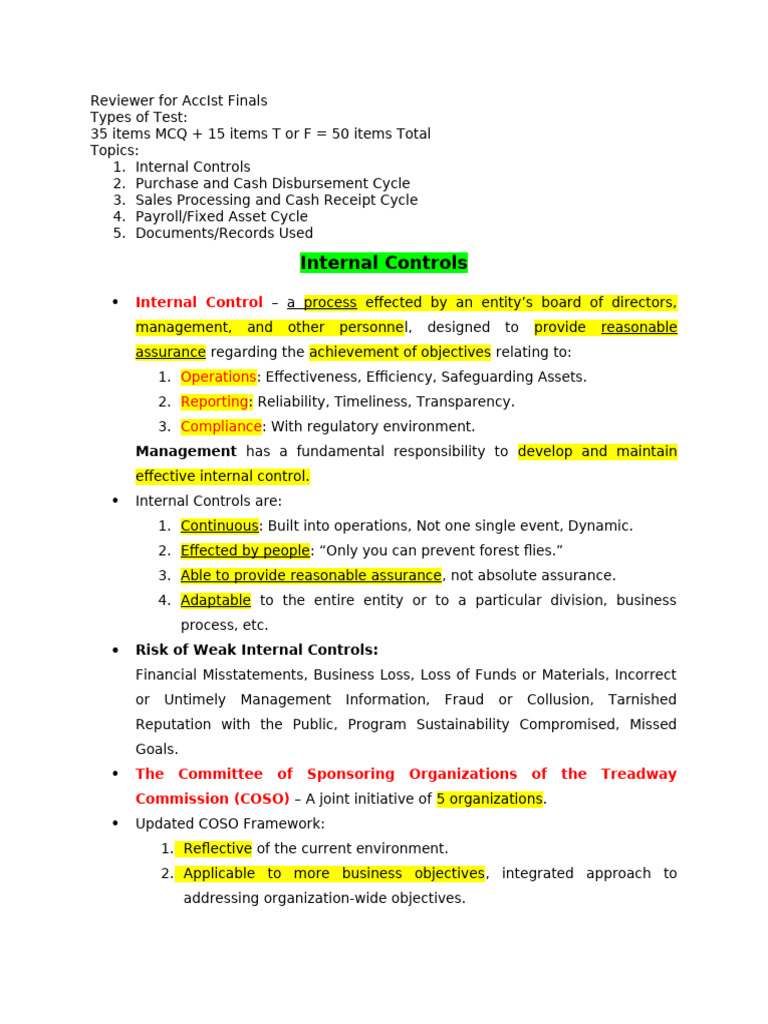 Internal Controls and Business Cycles Guide | PDF | Internal Control ...
