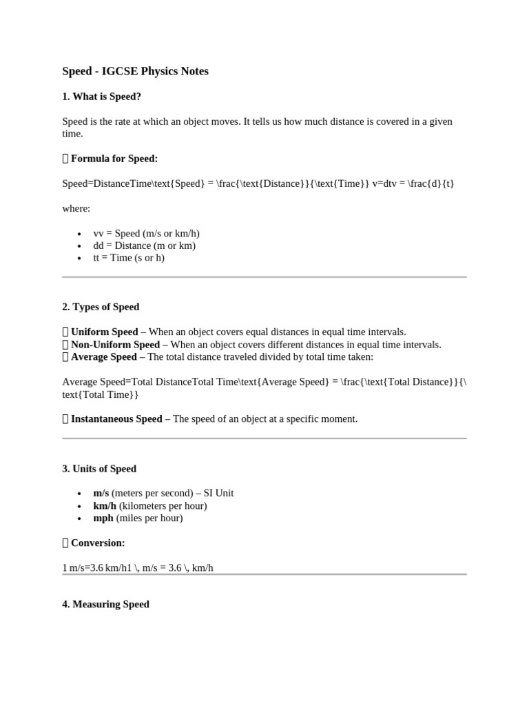 Speed Igcse Physics Notes Pdf