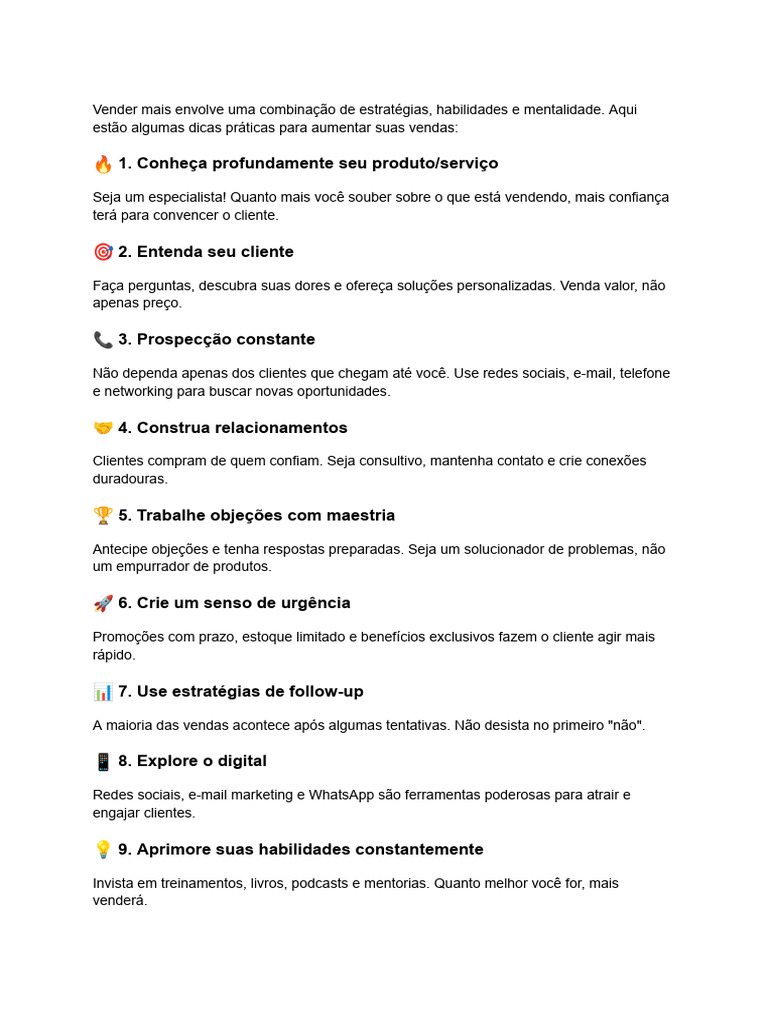 Dicas Práticas para Aumentar Vendas | PDF | Marketing | Mercado (economia)