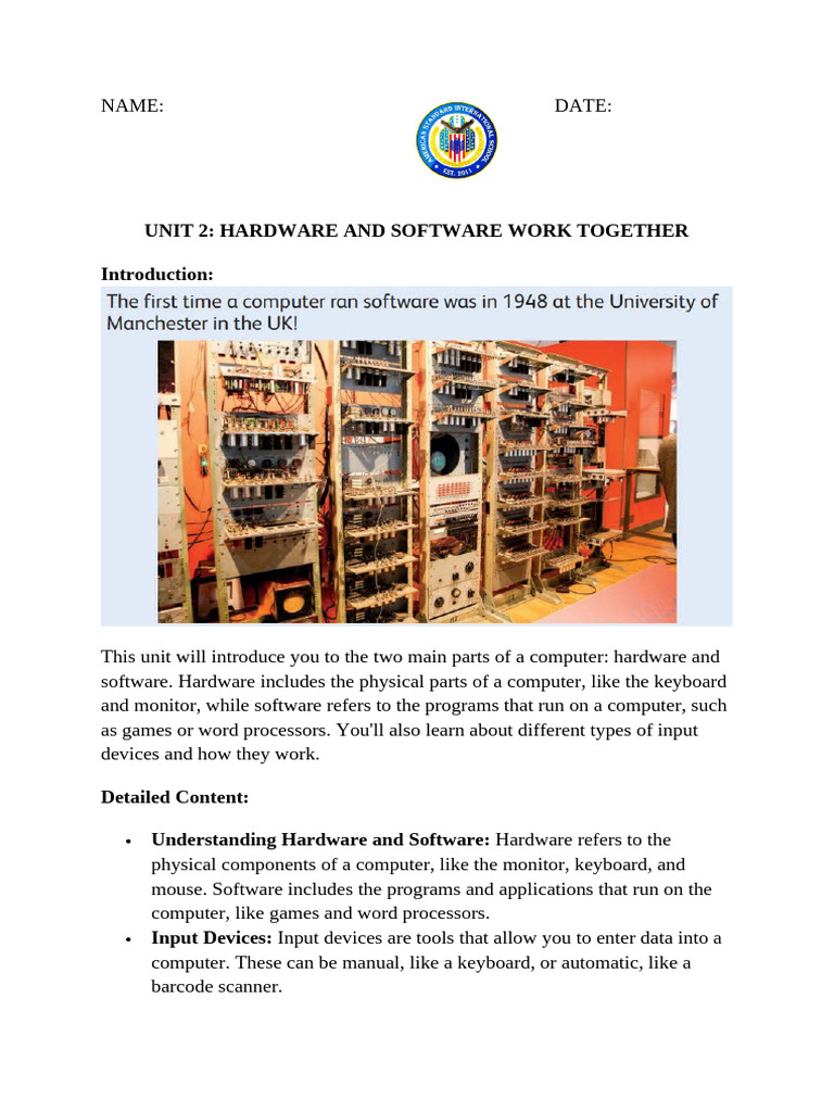 Grade 3 Unit 2 Hardware and Software Work Together | PDF | Computer ...