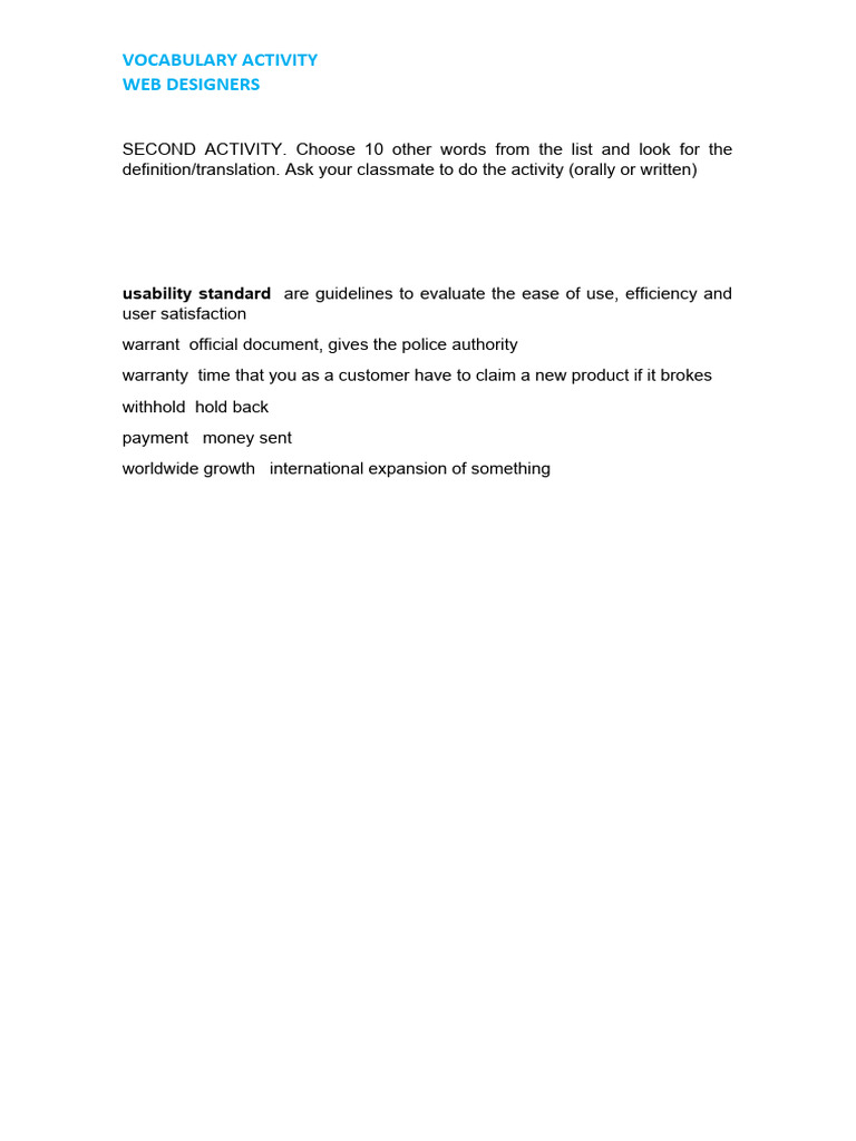 Web+Designers+ +Vocabulary+Activity+(1) | PDF