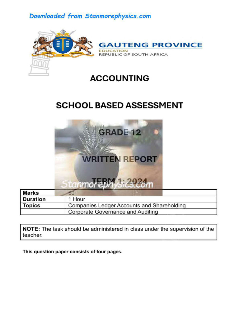 GP Accounting Grade 12 TERM1 REPORT 2024 and Memo | PDF