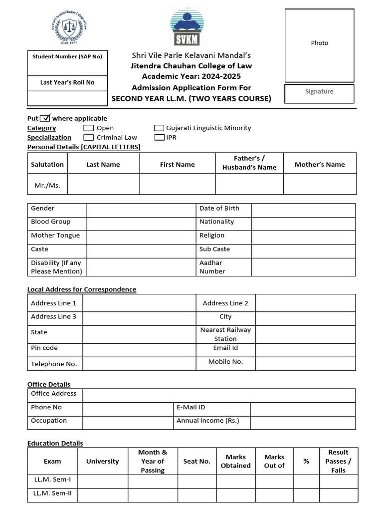 LL.M. Admission Application 2024-2025 | PDF