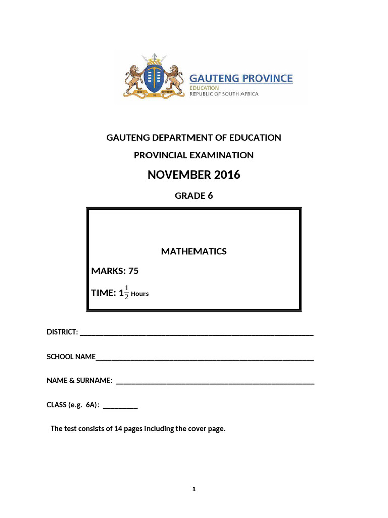(ENG) Grade 6 Provincial November Examination 2016 Final Draft | PDF ...