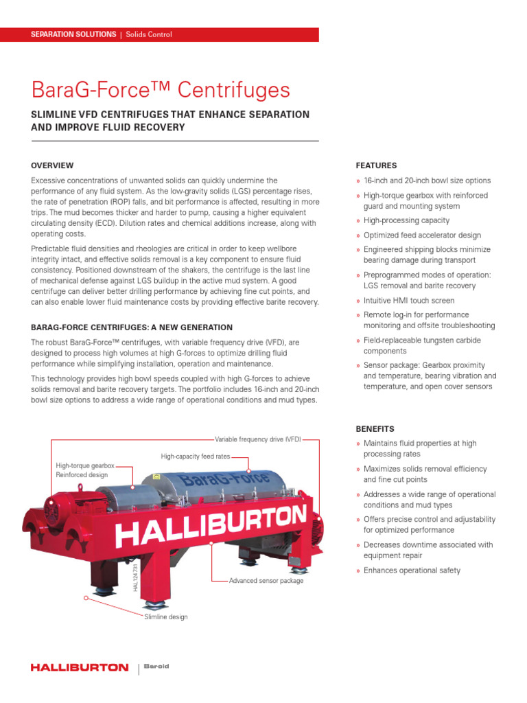 Barag Force Centrifuges Data Sheet | PDF | Centrifuge