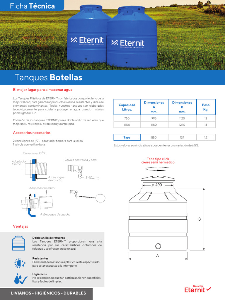 Tanques Plásticos ETERNIT: Ventajas y Uso | PDF | Líquidos
