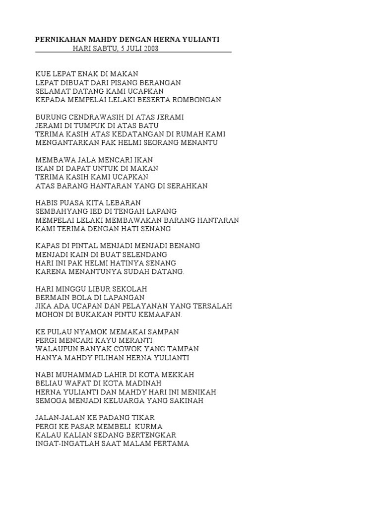 Pantun Sambutan Mempelai Perempuan Pdf