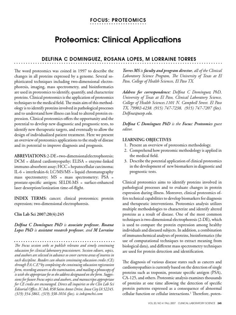 Clinical App of Proteomics | PDF | Proteomics | Biomarker