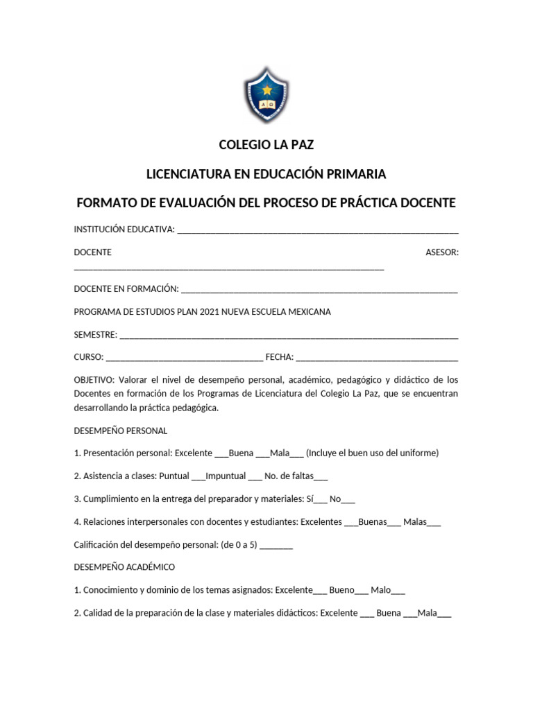 Evaluación de Práctica Docente 2023 | PDF | Maestros | Educación primaria