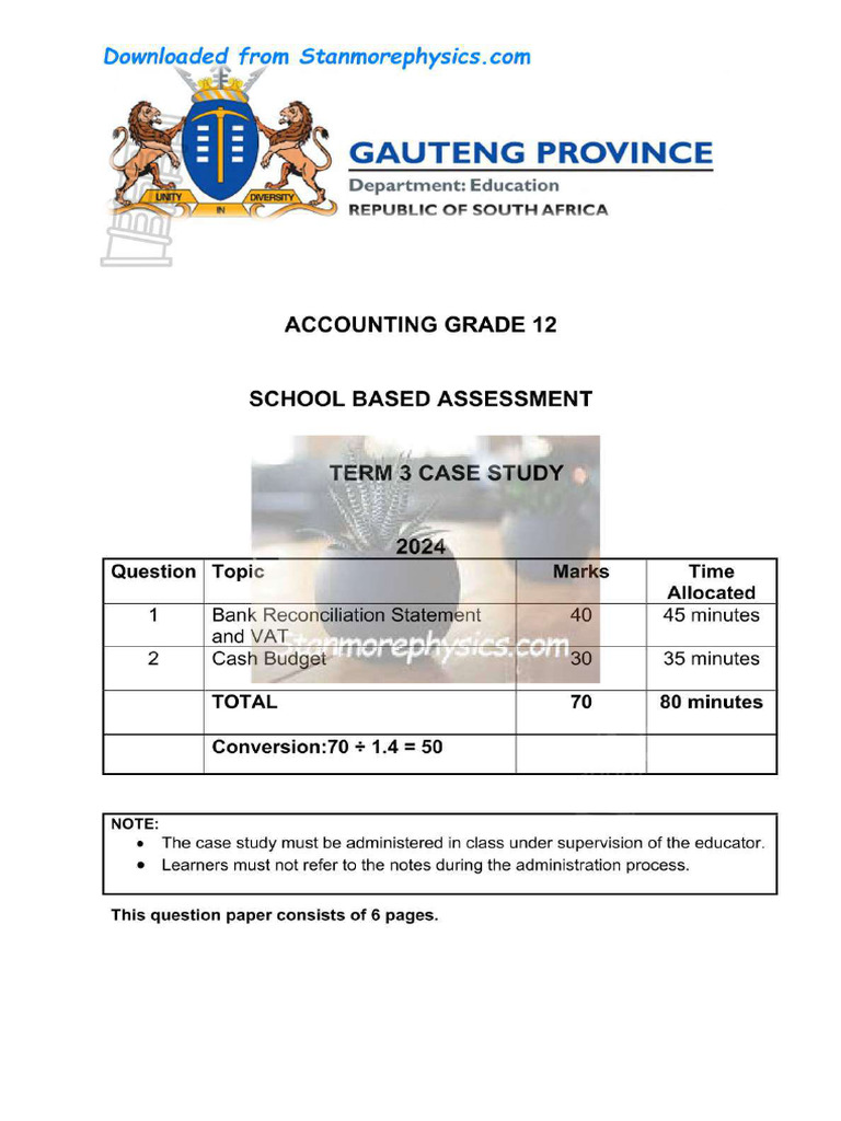 GP Accounting Grade 12 TERM 3 CASE STUDY 2024 and Memo | PDF