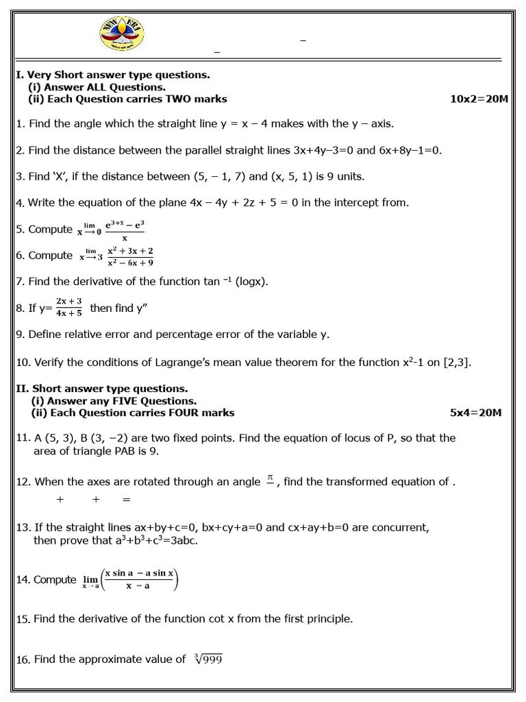 Pre-Final Exam Paper for Jr. MPC I B | PDF | Line (Geometry) | Equations