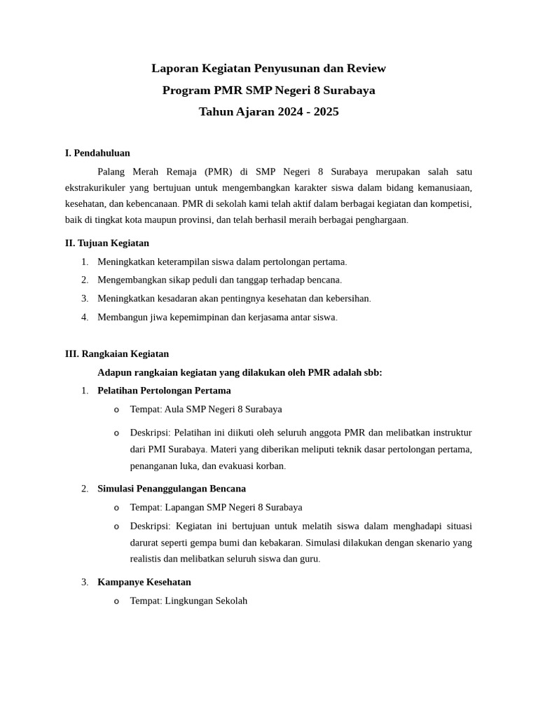 Kegiatan PMR SMPN 8 Surabaya 2024-2025 | PDF