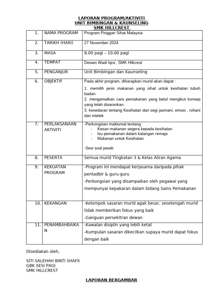 Program Pinggan Sihat SMK Hillcrest | PDF