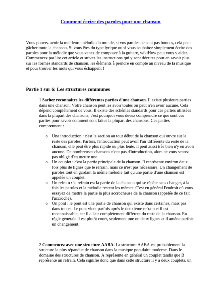 Écrire des paroles de chanson efficacement | PDF | Rime dans la poésie ...
