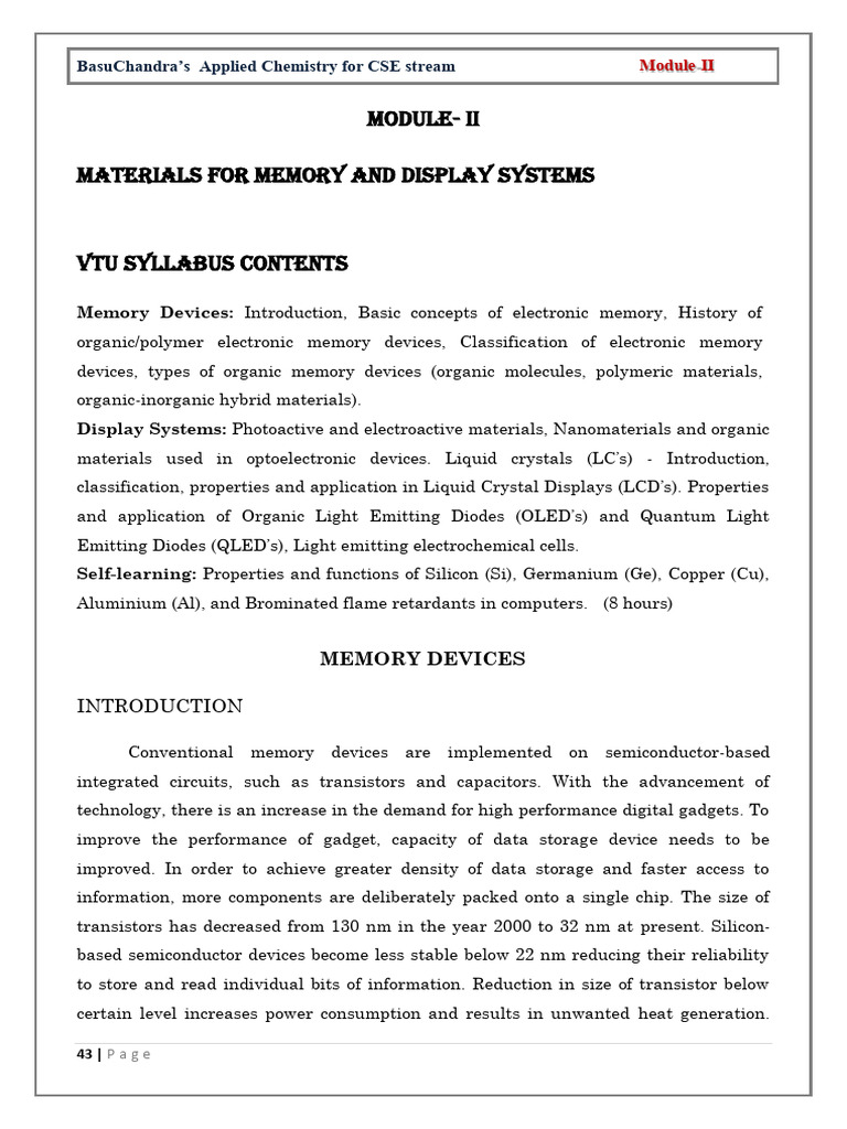Applied Chemistry for CSE: Memory Systems | PDF | Liquid Crystal | Oled