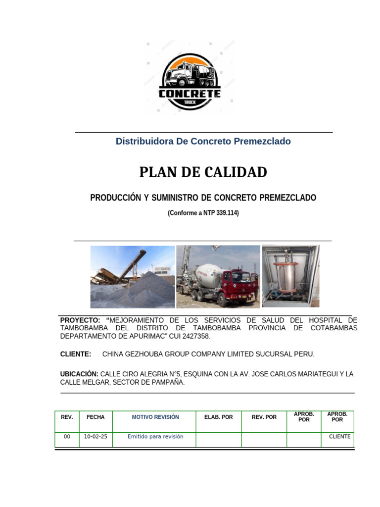 Plan de Calidad Dno Fab Concreto (1) | PDF | Hormigón | Cemento