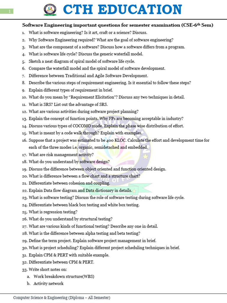 Se Vvi Questions PDF - 230819 - 082118 | PDF | Software Testing ...