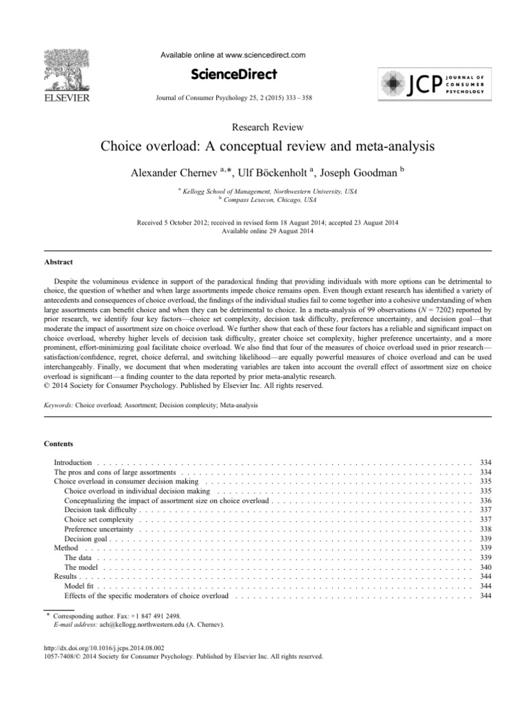 JCP 2015 - Choice Overload | PDF | Choice | Motivation