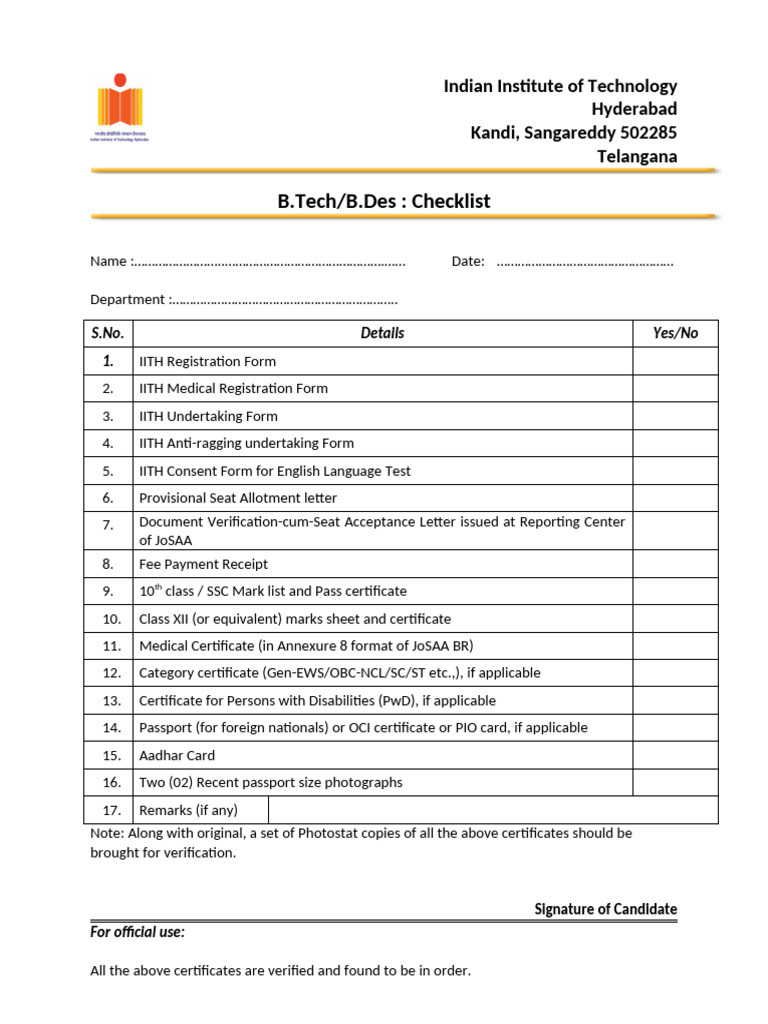 UG - Registration Forms - Checklist (3) | PDF