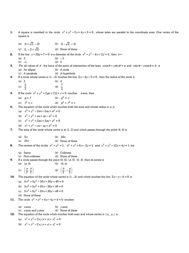 Circle Equations and Geometry Problems | PDF | Circle | Ellipse
