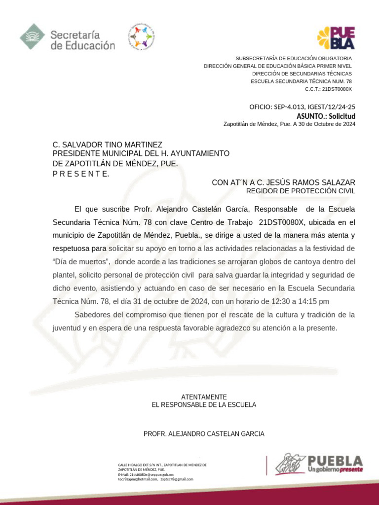 Solicitud de apoyo para evento escolar | PDF | Gobierno