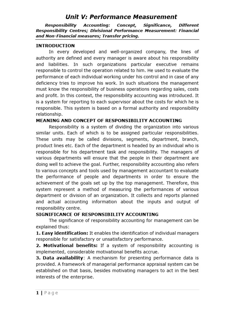 Responsibility Accounting Overview | PDF | Revenue | Return On Investment