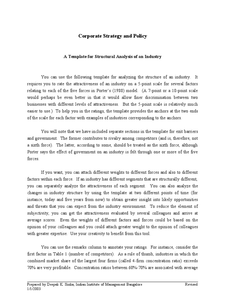 COMPARATIVE INDUSTRY STRUCTURE ANALYSIS TEMPLATE intelligence overview