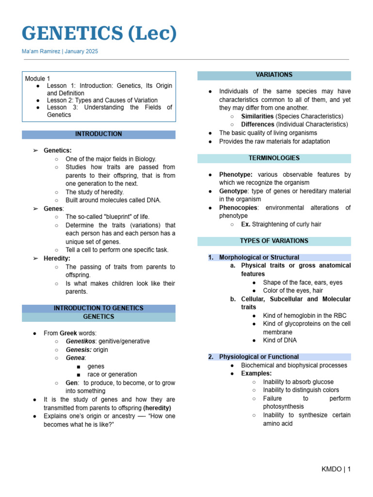 Genetics (Lec) | PDF | Genetics | Heredity