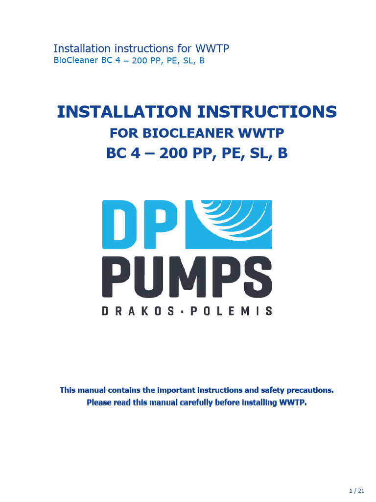 BioCleaner BC 4 WWTP Installation Guide | PDF | Concrete | Pipe (Fluid ...