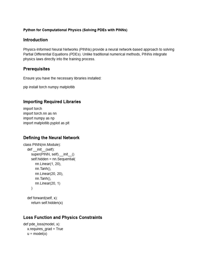 Python For Computational Physics (Solving PDEs With PINNs) | PDF