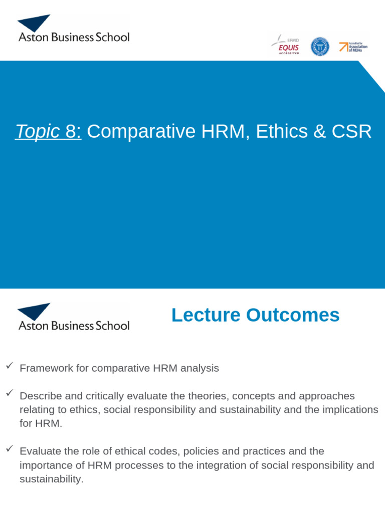 Topic 8 - Comparative HRM Ethics & CSR | PDF | Corporate Social ...
