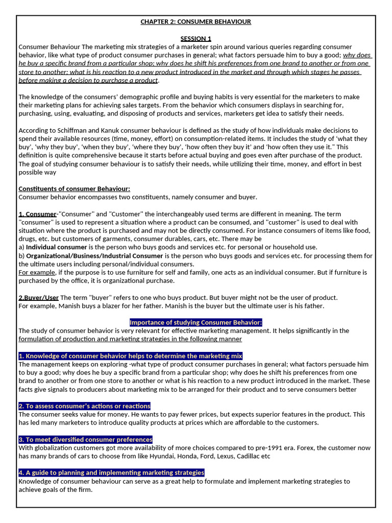 Chapter 2 Consumer Notes | PDF | Consumer Behaviour | Behavior