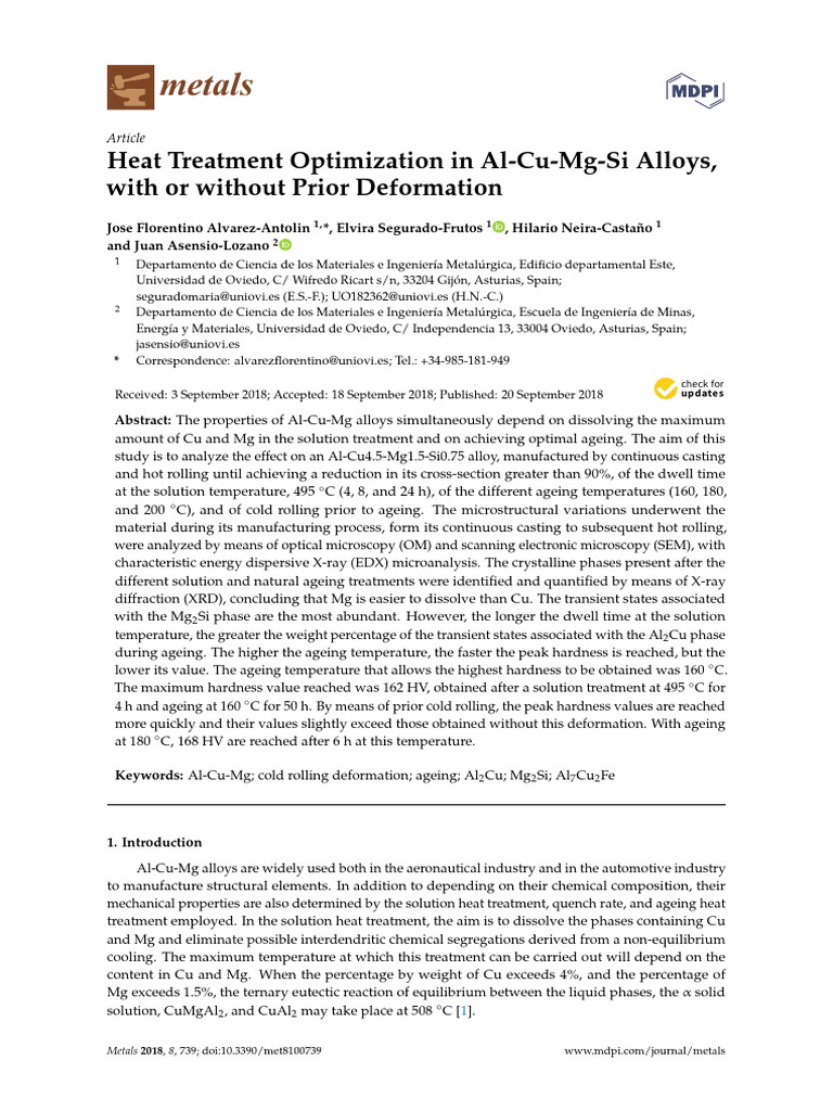 Heat Treatment Optimization in Al-Cu-Mg-Si Alloys | PDF | Energy ...