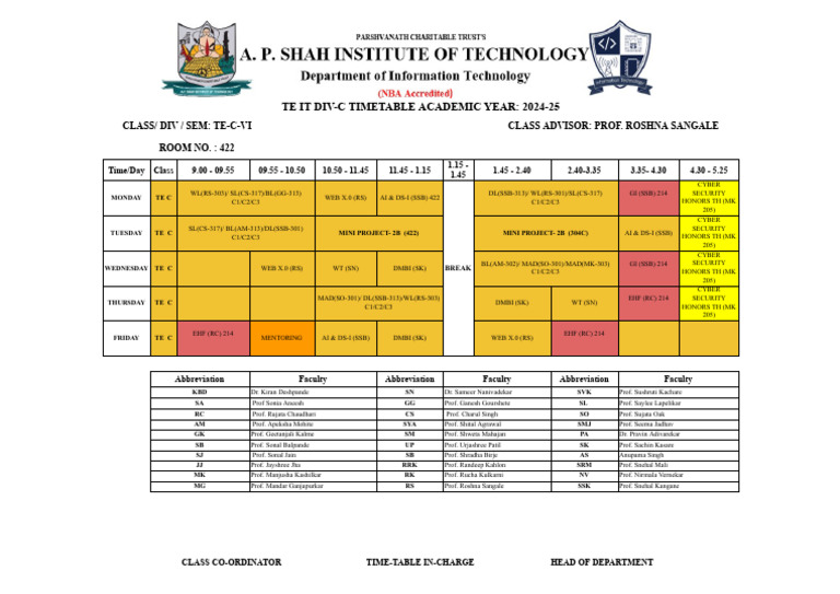 TE IT Div-C Timetable 2024-25 | PDF
