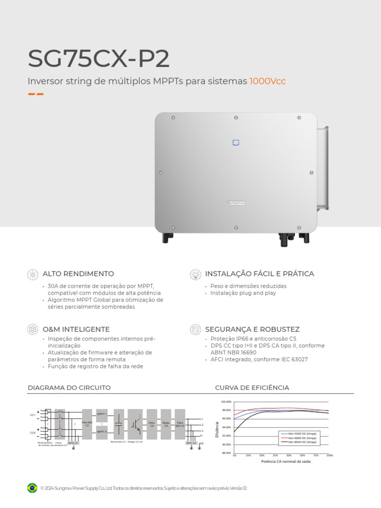 Datasheet do Inversor SG75CX-P2 | PDF | Corrente alternada | Potência ...