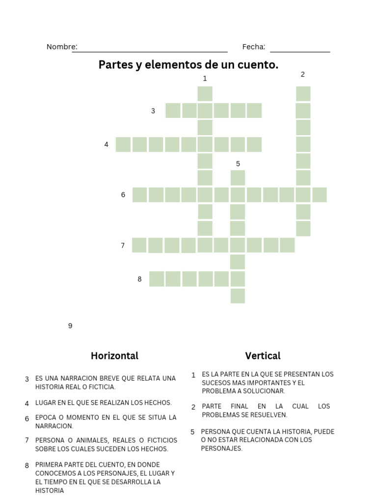 Green White Plot and Conflict Crossword Puzzle Worksheet PDF