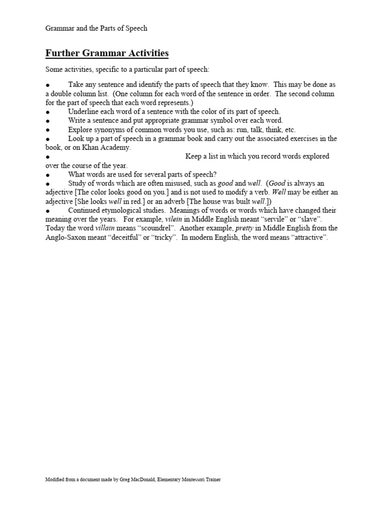 Grammar and The Parts of Speech | PDF | Verb | Part Of Speech