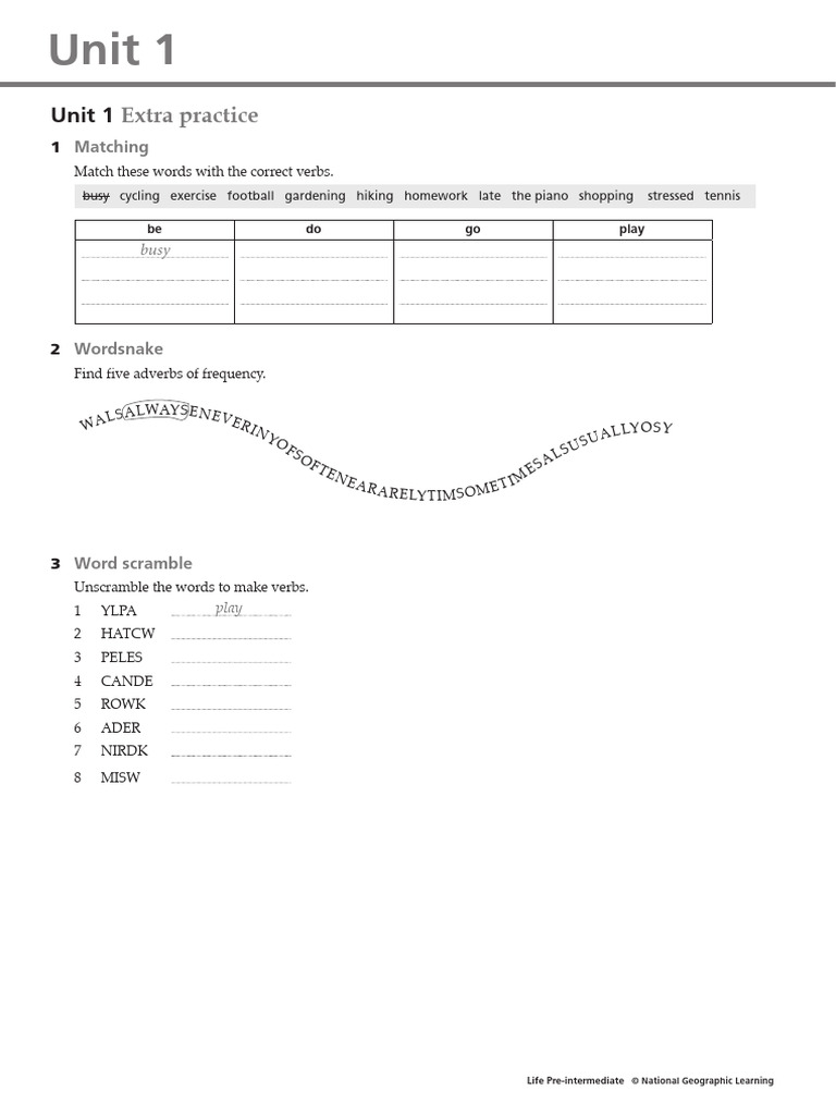 Life Pre-Intermediate Unit 1 Practice | PDF | Language Mechanics ...