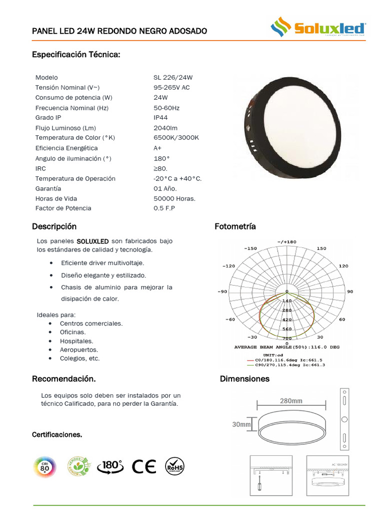Panel LED 24W Redondo Neutro | PDF