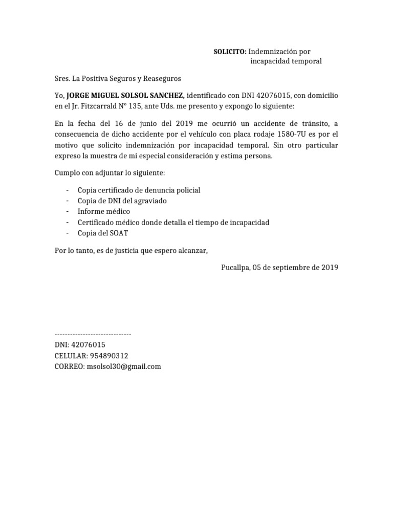 Solicitud de Indemnización por Accidente | PDF