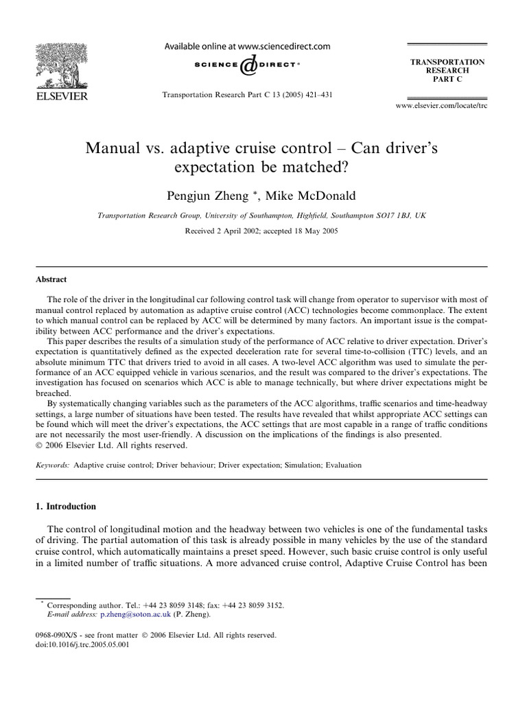 Manual vs. Adaptive Cruise Control | PDF | Acceleration | Traffic